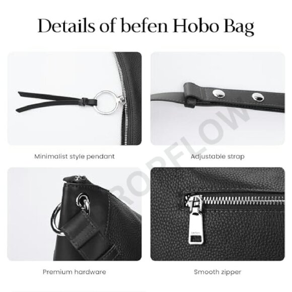 Genuine Leather Hobo Bag Crossbody Shoulder Purse Chic Minimal Elegant - Picture 5 of 8